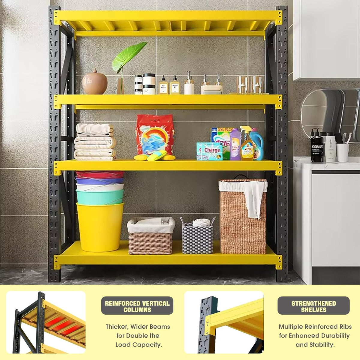 5000lbs Load Capacity,Heavy Duty 4-Tier Steel Shelving Unit, Adjustable Industrial Storage Rack for