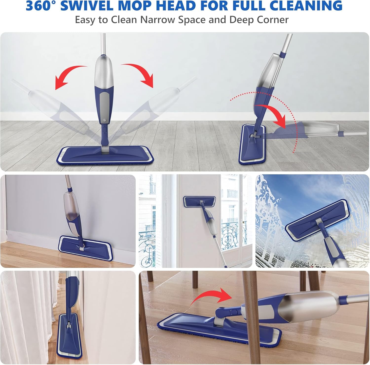 Spray Mops for Floor Cleaning - BPAWA Microfiber Floor Mop Flat Wet Mop Dry Dust Mop for Hardwood