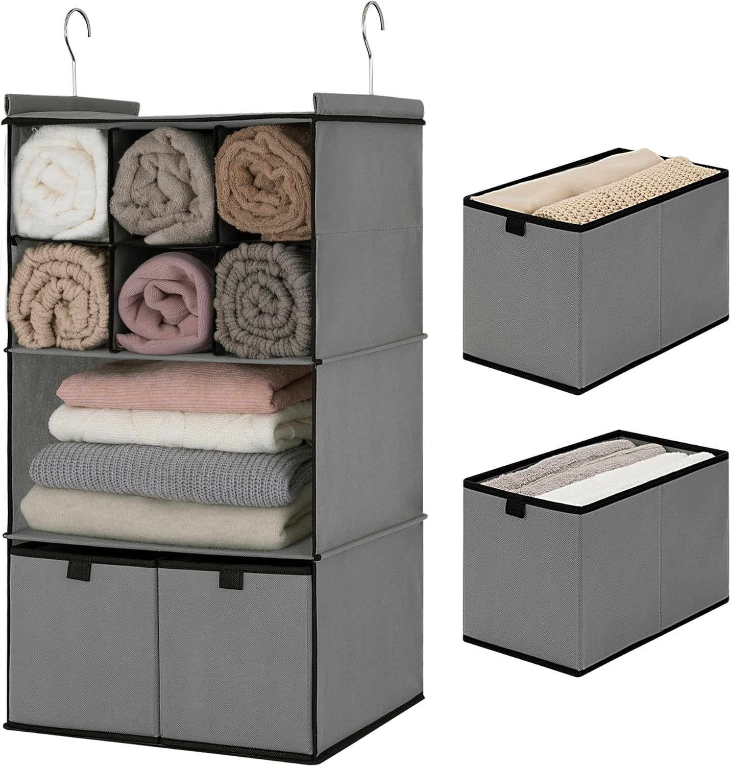 GRANNY SAYS Hanging Closet Organizer with Drawers, 4 Shelf Dividers Closet Hanging Organizer