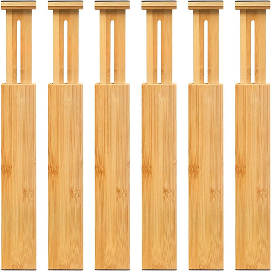 VaeFae Adjustable Bamboo Drawer Dividers, Expandable Drawer Organizer for Kitchen, Bedroom