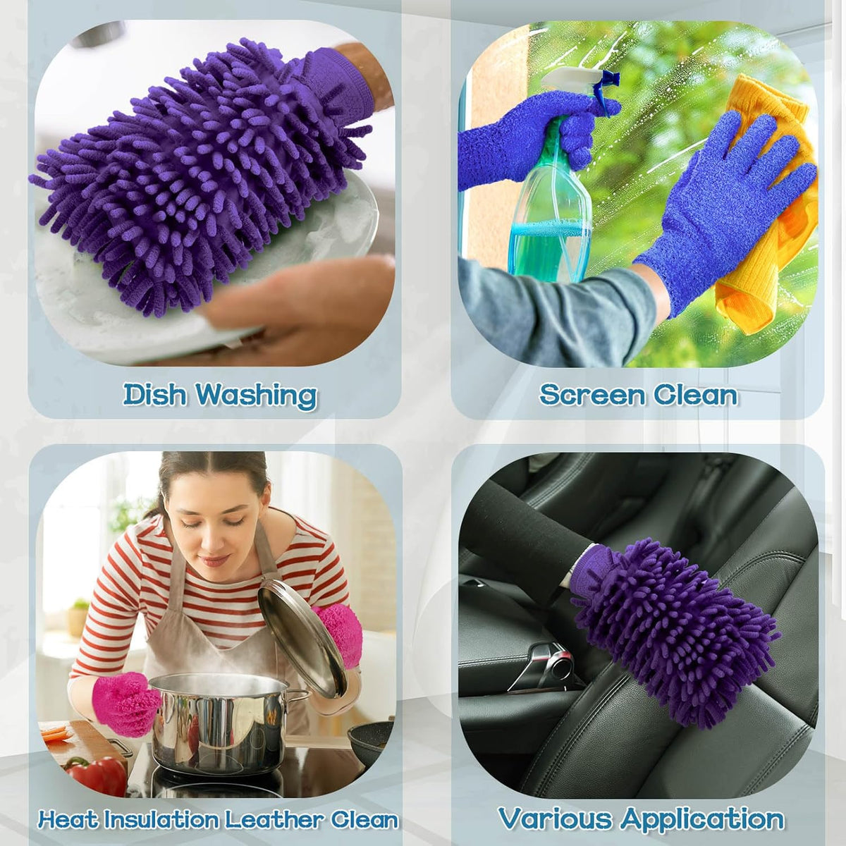 6 Pcs Microfiber Dusting Mitt Gloves Microfiber Washable Dusting Gloves Car Wash Mitt for Leaf