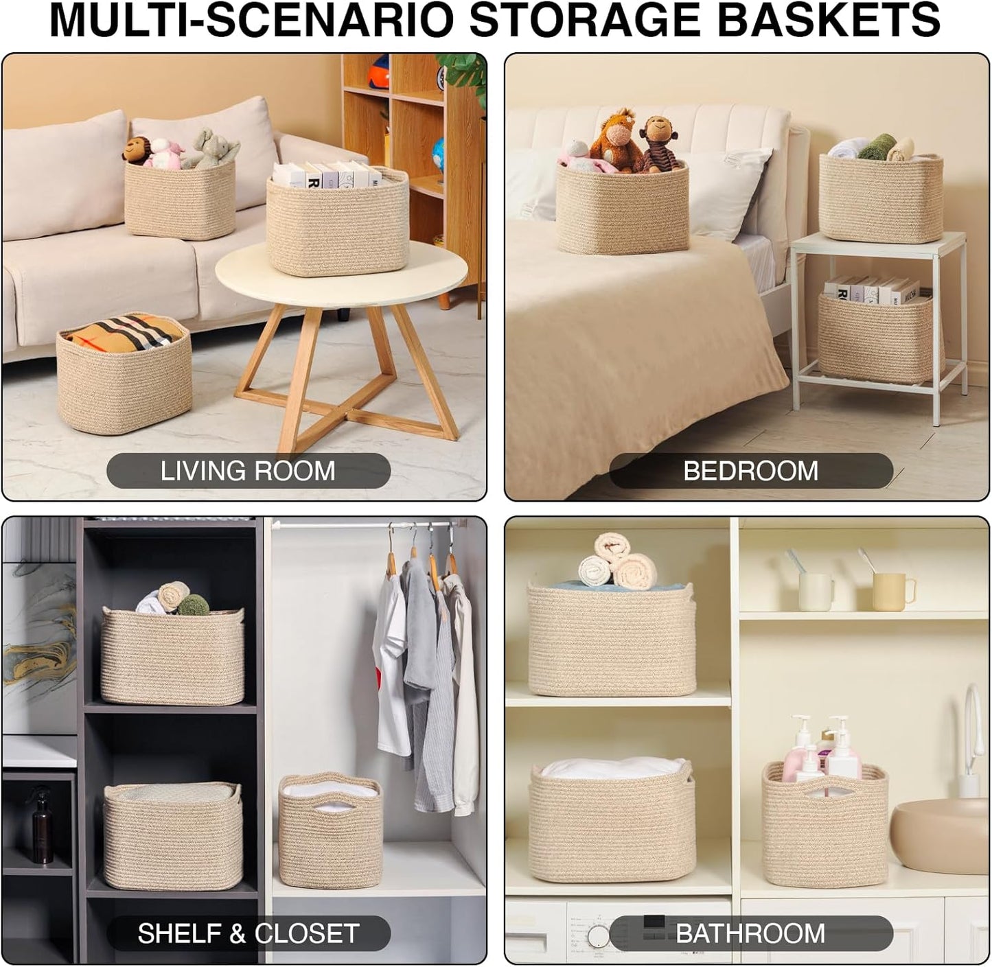 Decorative Storage Baskets for Organizing Shelves, Toy Basket for Nursery, Woven Cotton Rope