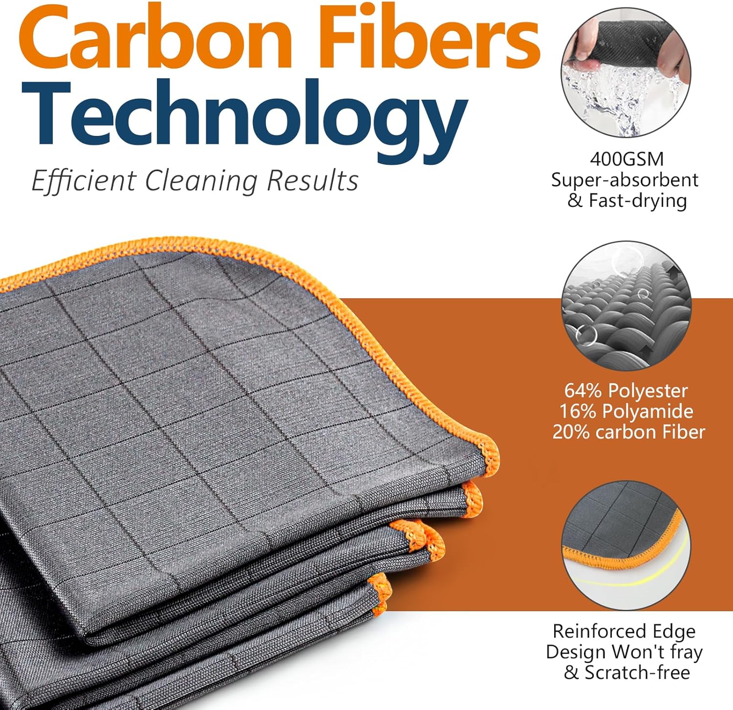 Airlab Carbon Microfiber Towels for Car Glass Window Polishing Cleaning Cloth Auto Detailing Lint