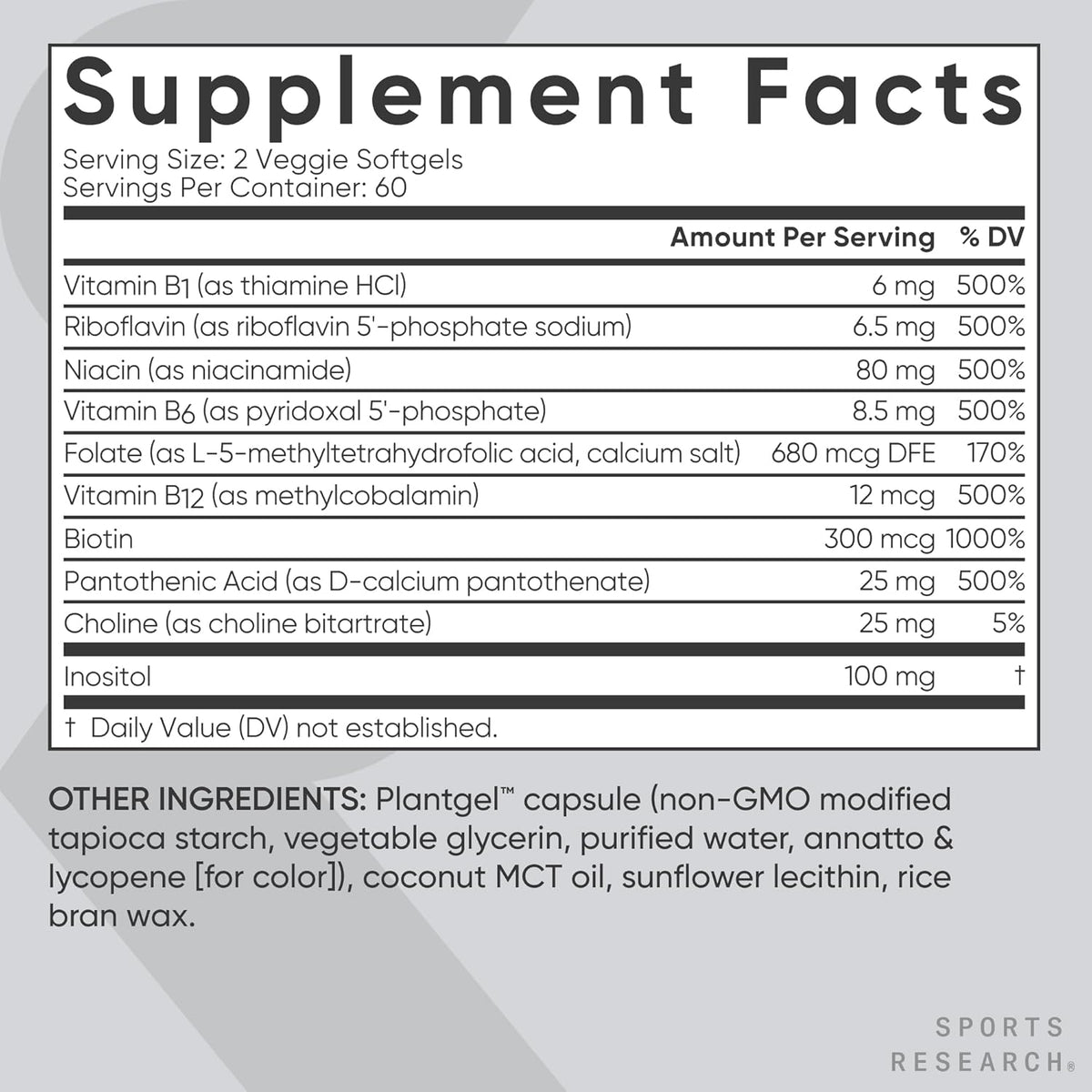 Sports Research® Vitamin B-Complex - Full Spectrum of B Vitamins with Methylated B12 & Folate