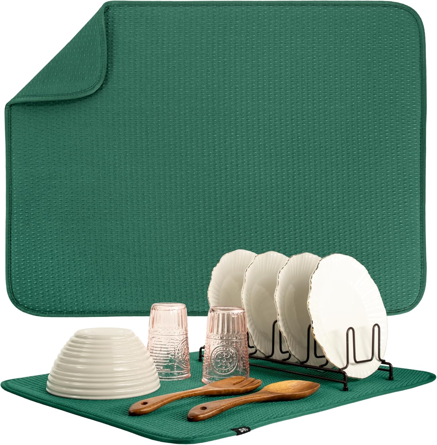 S&T INC. Dish Drying Mat XL, 18” x 24”, Absorbent Microfiber Kitchen Counter Mat, Drying Pad for