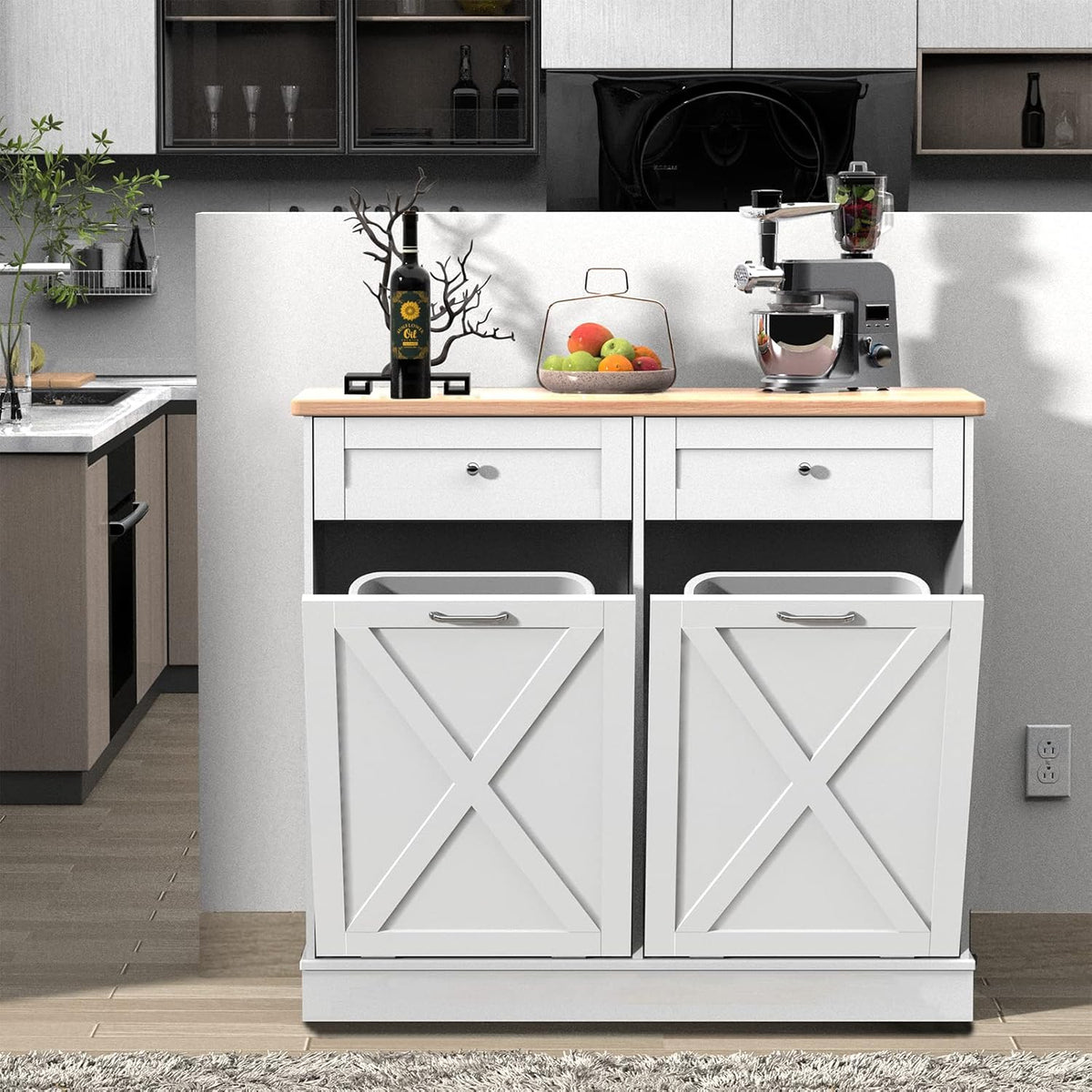 Betterhood Double Tilt Out Trash Cabinet Can Bin Kitchen 20 Gallon Wooden Free Standing Laundry