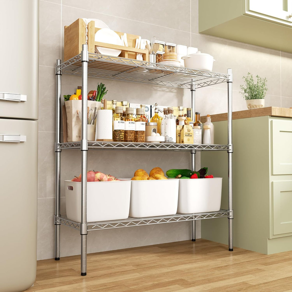 Auslar 3-Shelf Storage Wire Shelves Heavy Duty 3 Tiers Standing Shelving Units Adjustable Metal