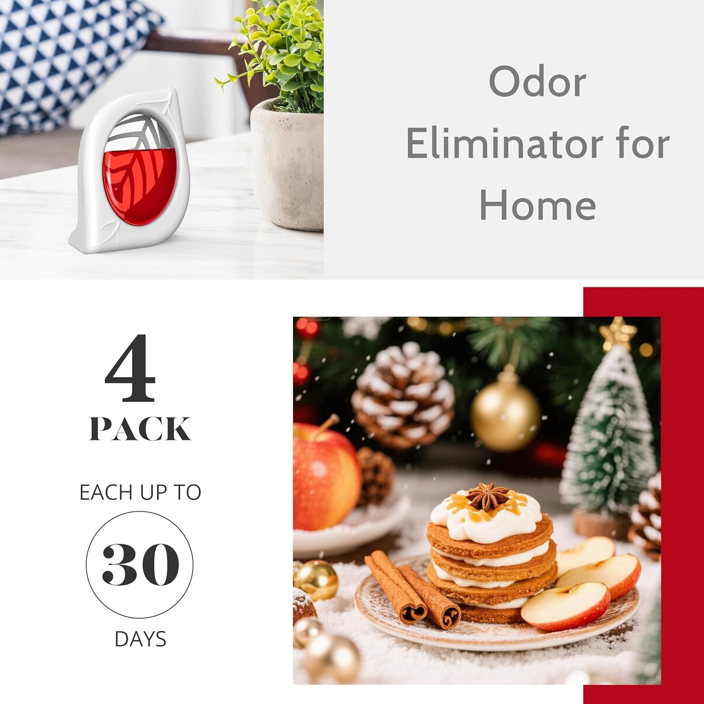 Air Freshener for Home, 4 Pack, Apple Cinnamon, Odor Eliminator for Small Area Closets Bathroom