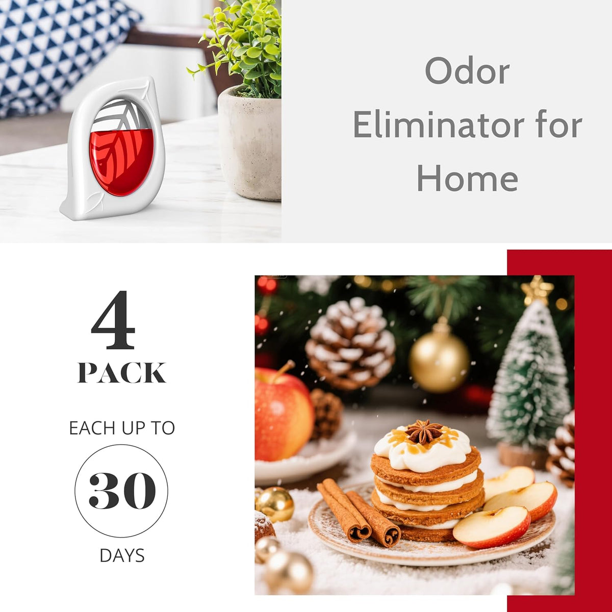 Air Freshener for Home, 4 Pack, Apple Cinnamon, Odor Eliminator for Small Area Closets Bathroom