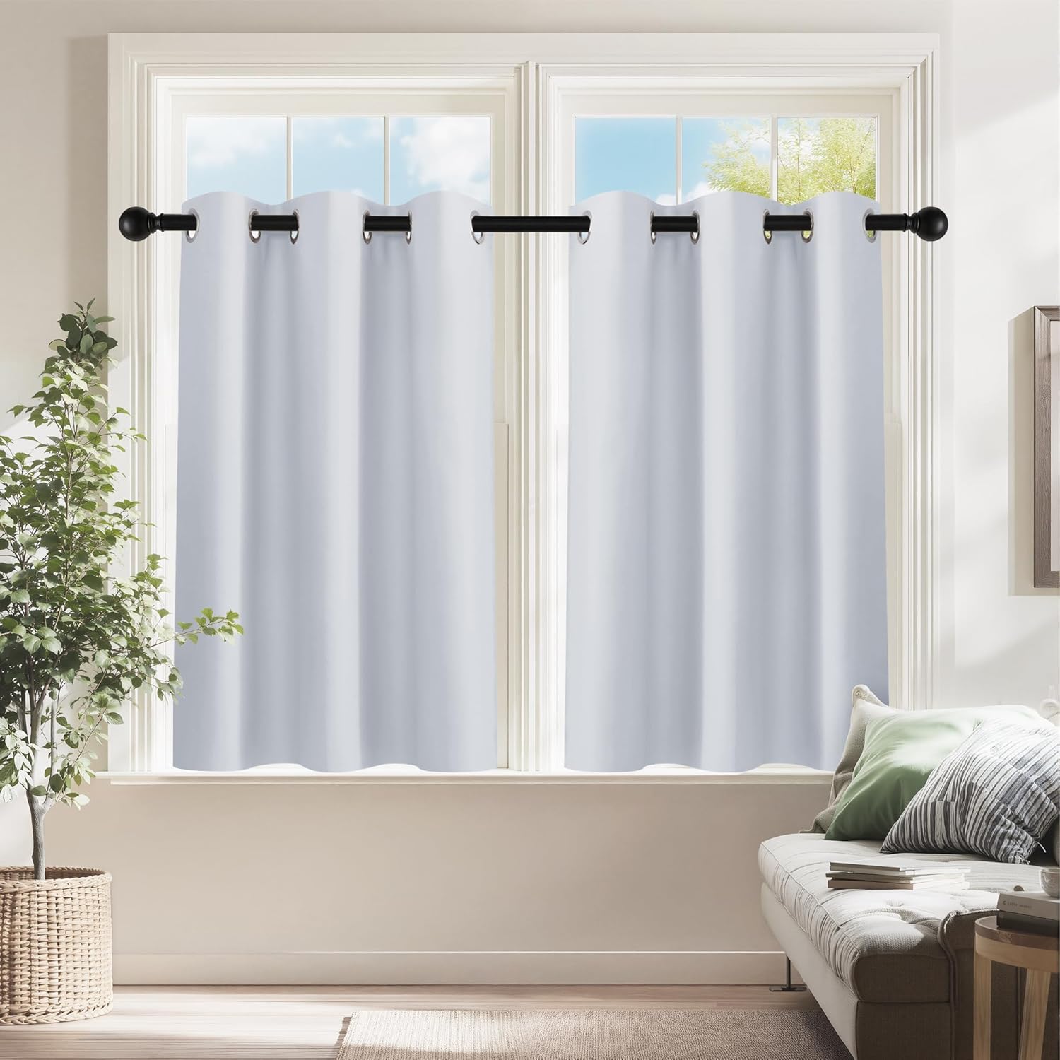 PONY DANCE Greyish White Room Darkening Kitchen Curtains 2 Panels Set,Thermal Insulated Small