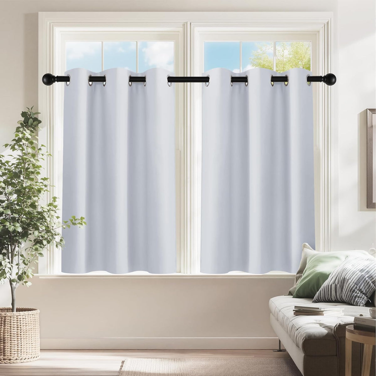 PONY DANCE Room Darkening White Curtains - Energy Efficient Small Window Curtains for Kids
