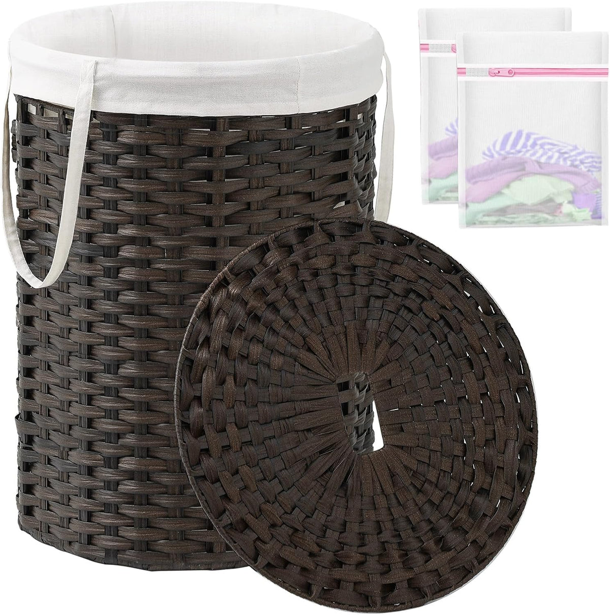 Laundry Basket with Lid Round Rattan Laundry Hamper with Lid and Handles 29.1 Gal (110 L) Handwoven