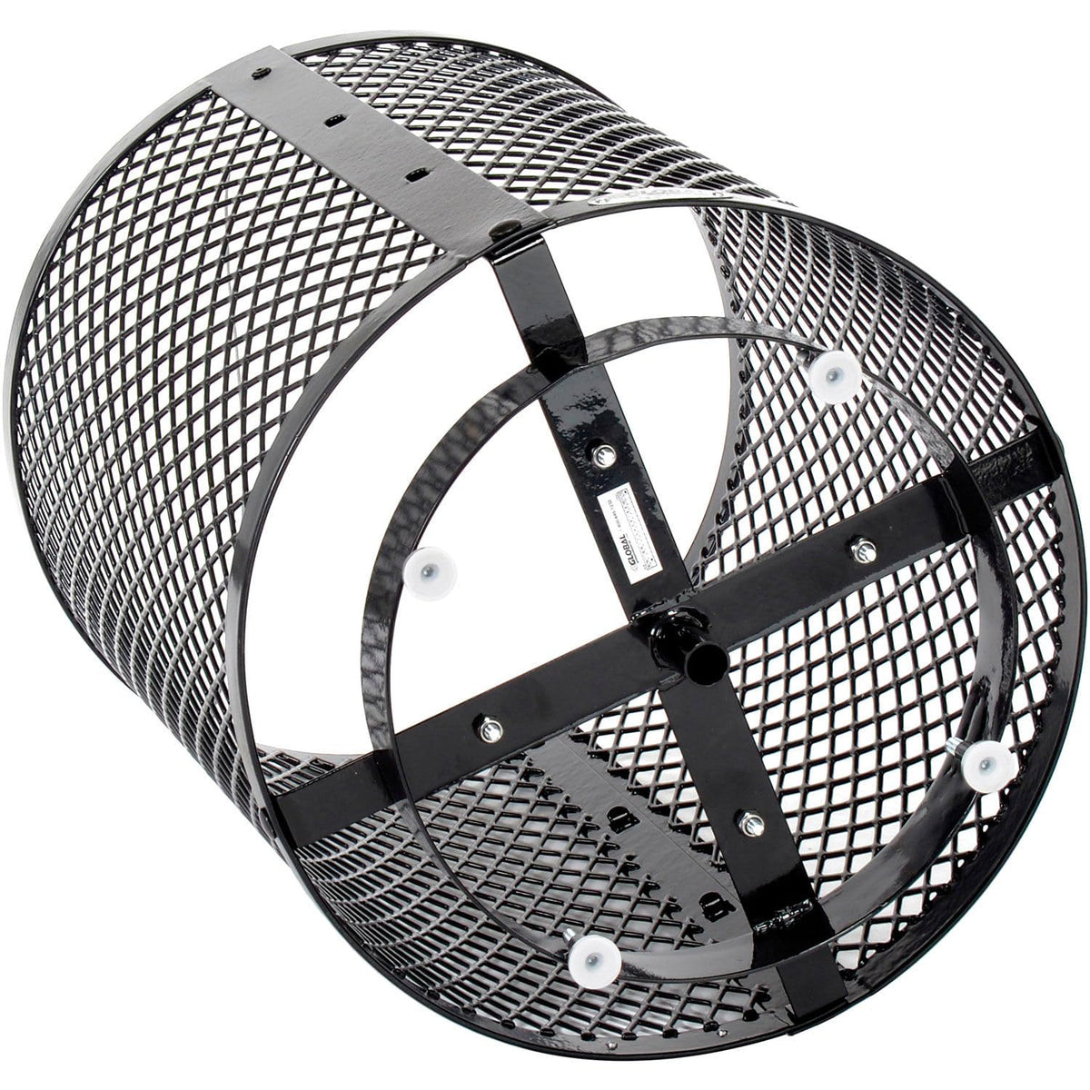 Global Industrial Outdoor Diamond Steel Trash Can with Rain Bonnet Lid, Raised Base and Plastic