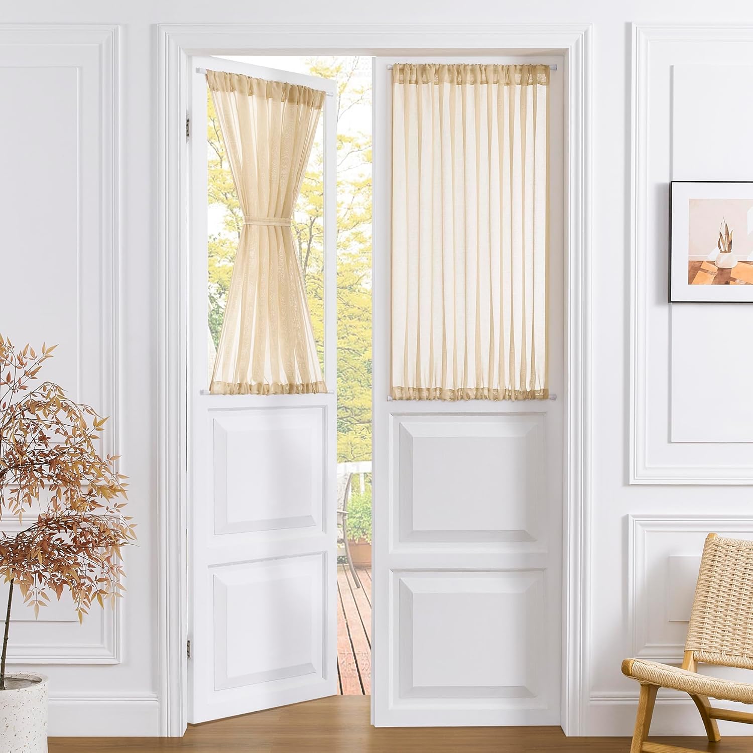 Tollpiz Small Sheer Curtain Linen Textured Curtain Sheers Doorway Light Filtering Voile French Door