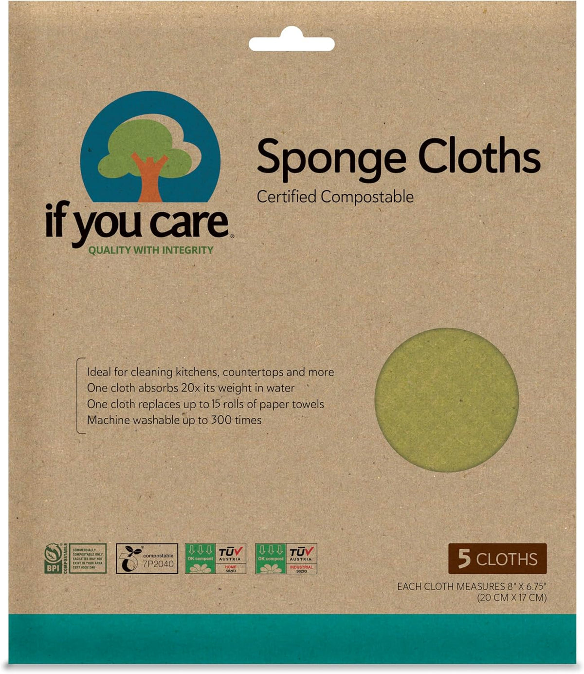 If You Care Sponge Cloths – 5 Count – 100% Natural Cleaning Rags for Kitchen, Bathroom, Home