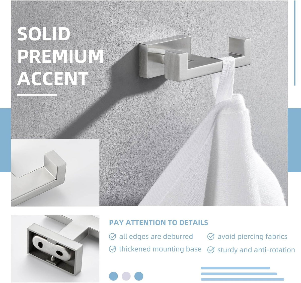 Angle Simple Towel Hook for Bathroom, SUS 304 Stainless Steel Double Robe Coat Hook, Hand Towel
