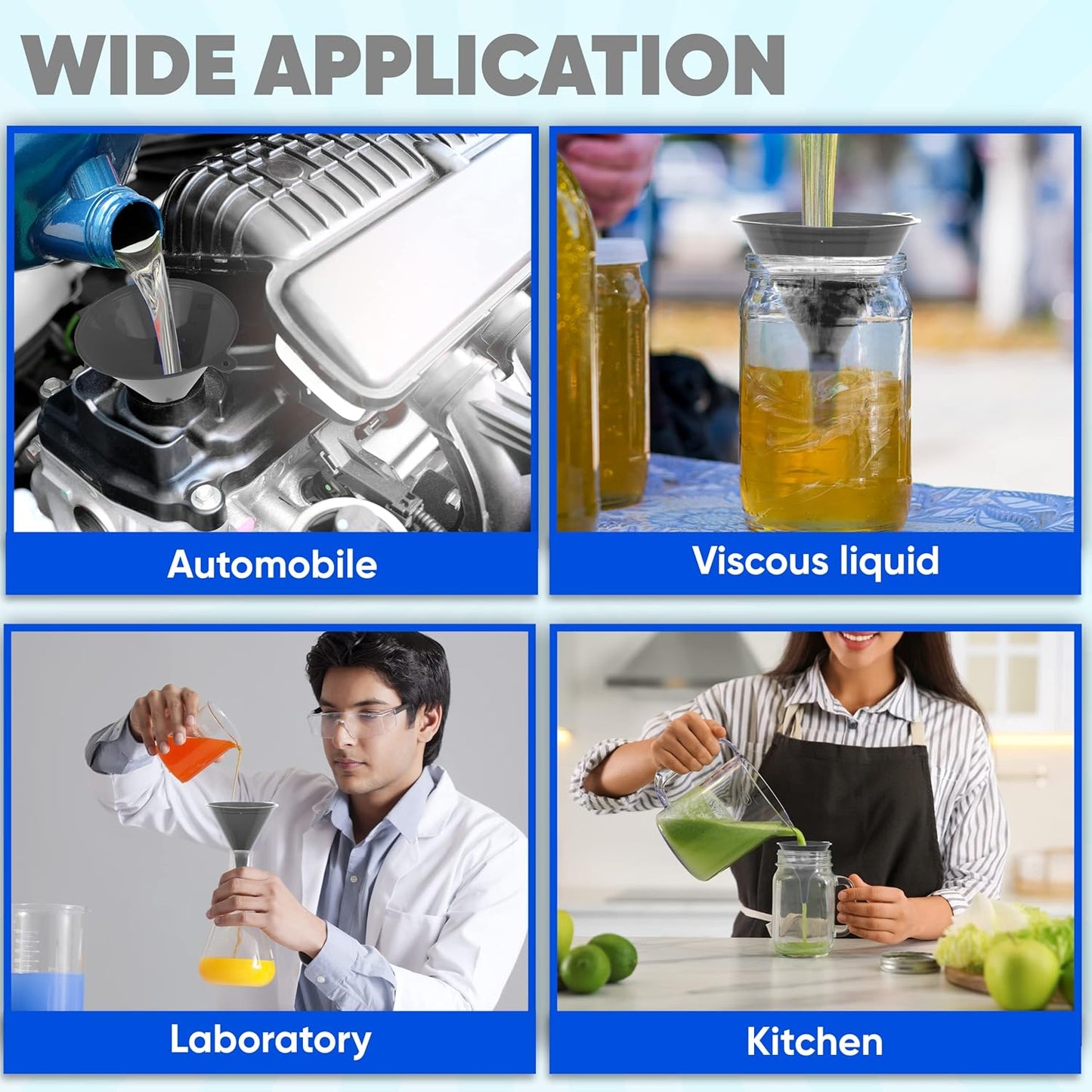 Funnel Gray in 4 Different Sizes (122, 101, 76 & 50mm) Durable & Non-Toxic Food Grade Plastic