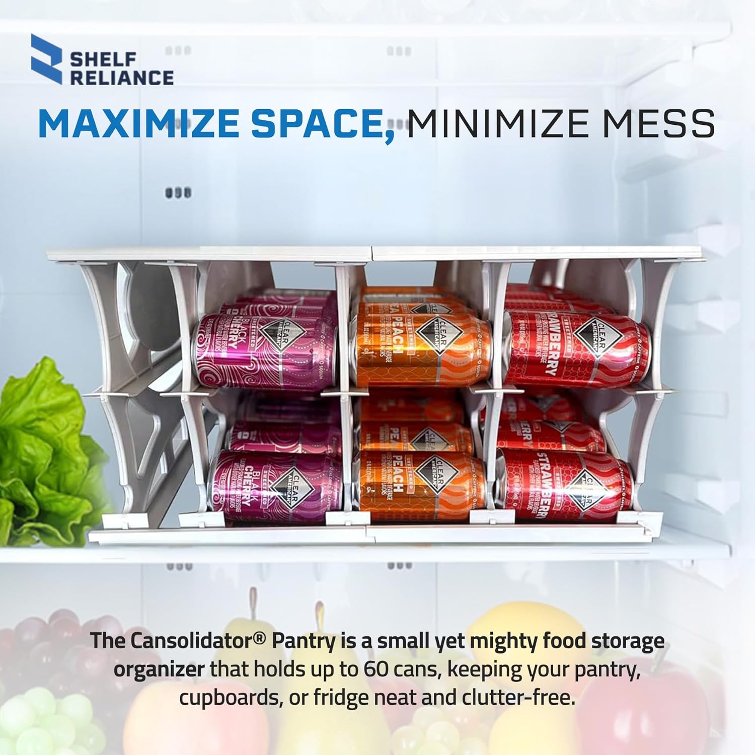 Shelf Reliance Cansolidator Pantry Plus - 1-Pack Can Organizer for Pantry, Stackable Soda Can