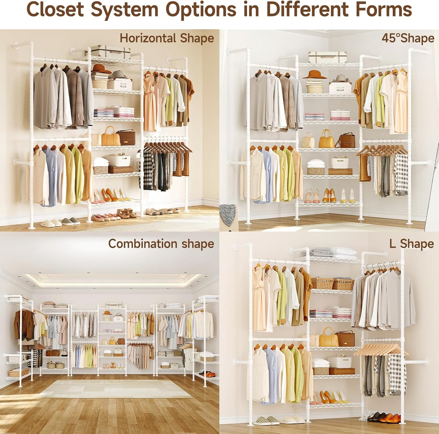 ONBRILL H3 Wall Mounted Closet System, Expandable Industrial Pipe Clothes Rack Clothing Rack for