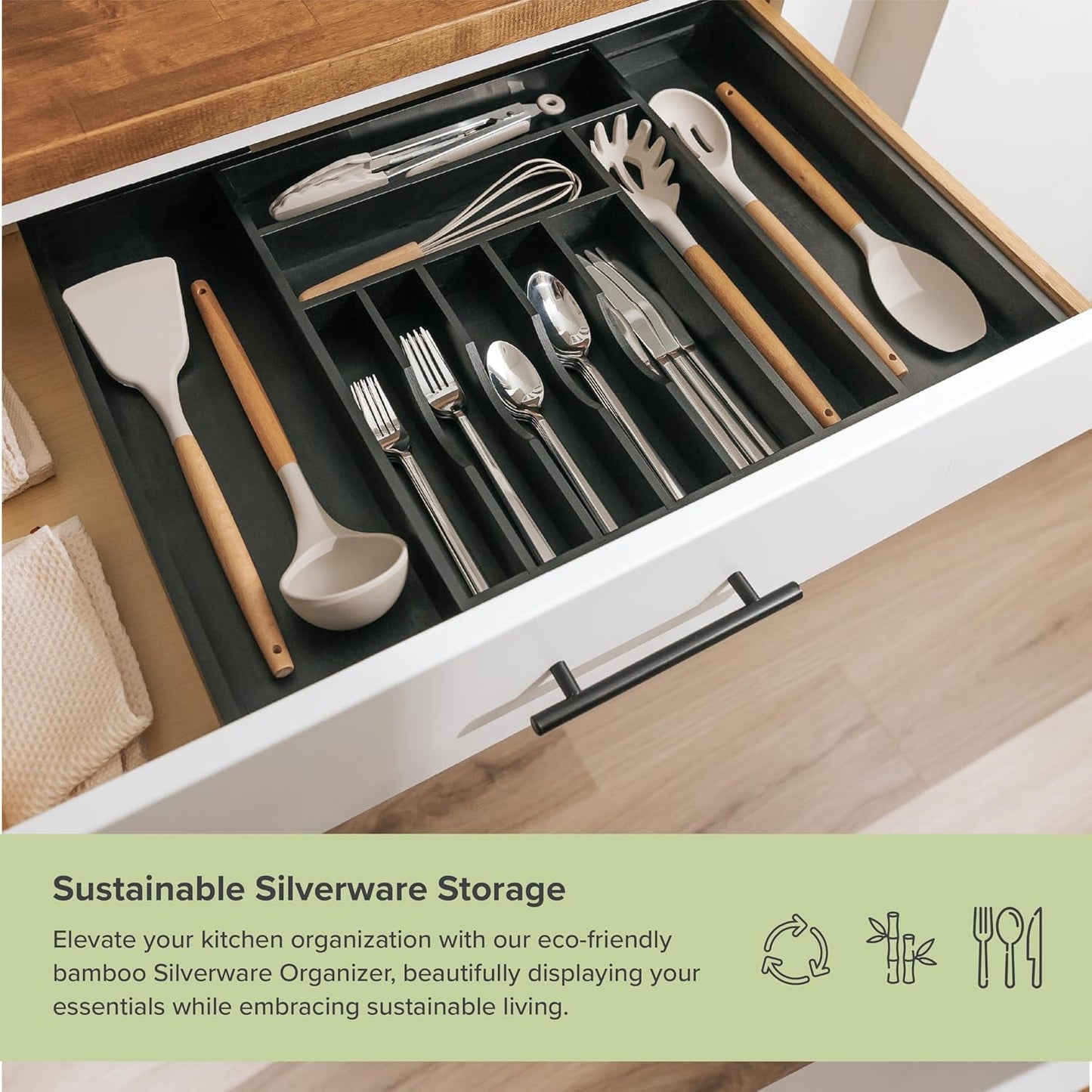 KitchenEdge Premium Silverware, Flatware and Utensil Organizer for Kitchen Drawers, Food-Safe