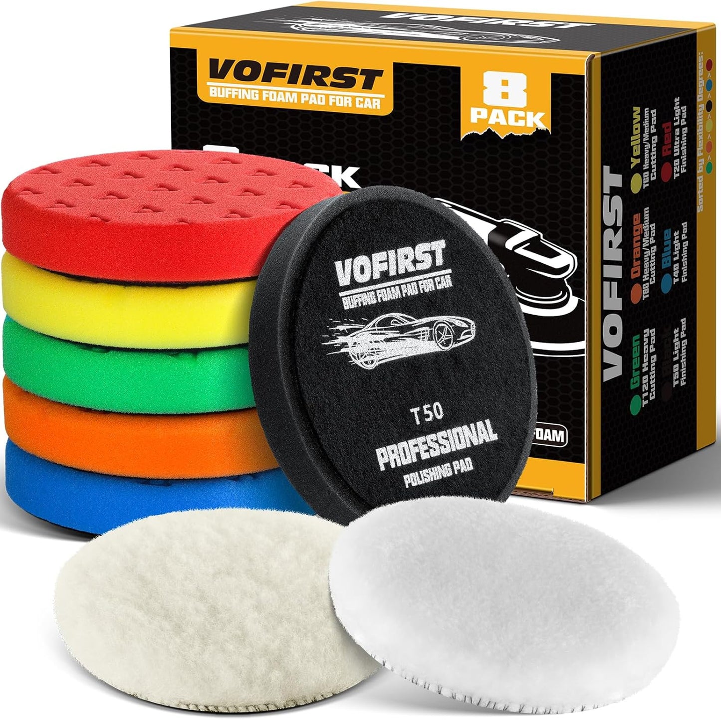 8 Pcs Polishing Pads, Buffing Pads 5.5 Inch 138mm for 5 Inch Backing Plate, High-Density & Reusable