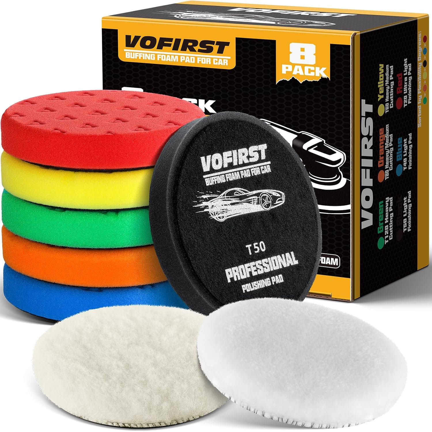 8 Pcs Polishing Pads, Buffing Pads 5.5 Inch 138mm for 5 Inch Backing Plate, High-Density & Reusable
