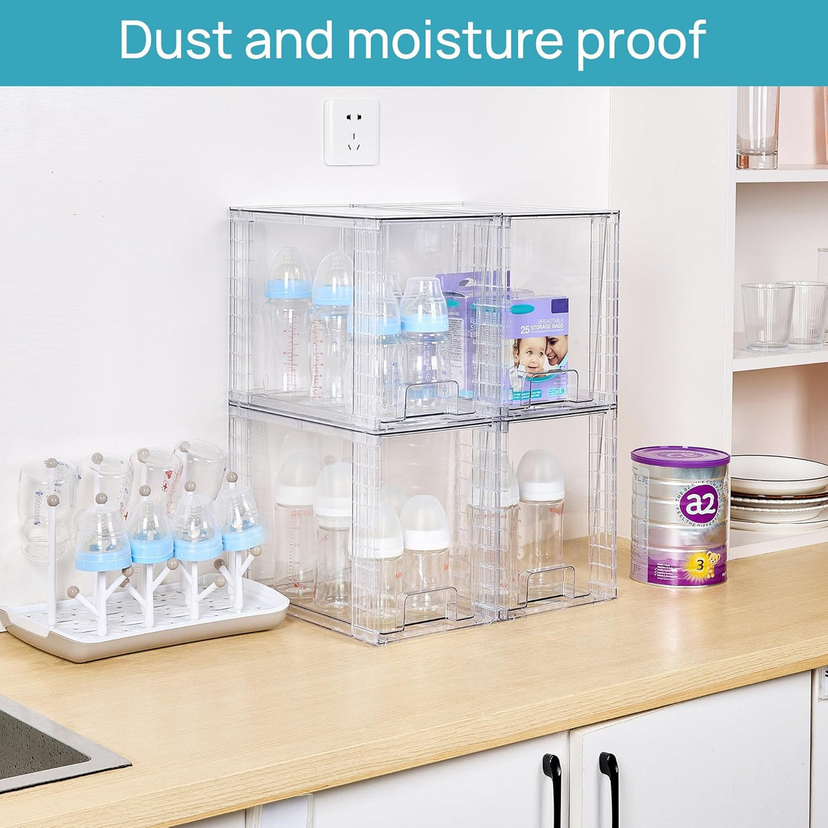 Vtopmart 4 Pack Clear Stackable Storage Drawers,9.7" High Plastic Organizers Bins for Skincare