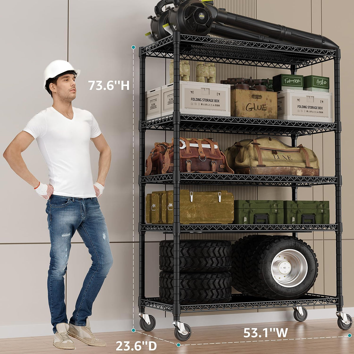 IZEUK Garage Shelving Wide Storage Shelves 5 Tier Metal Shelves 4000 LBS Heavy Duty Adjustable