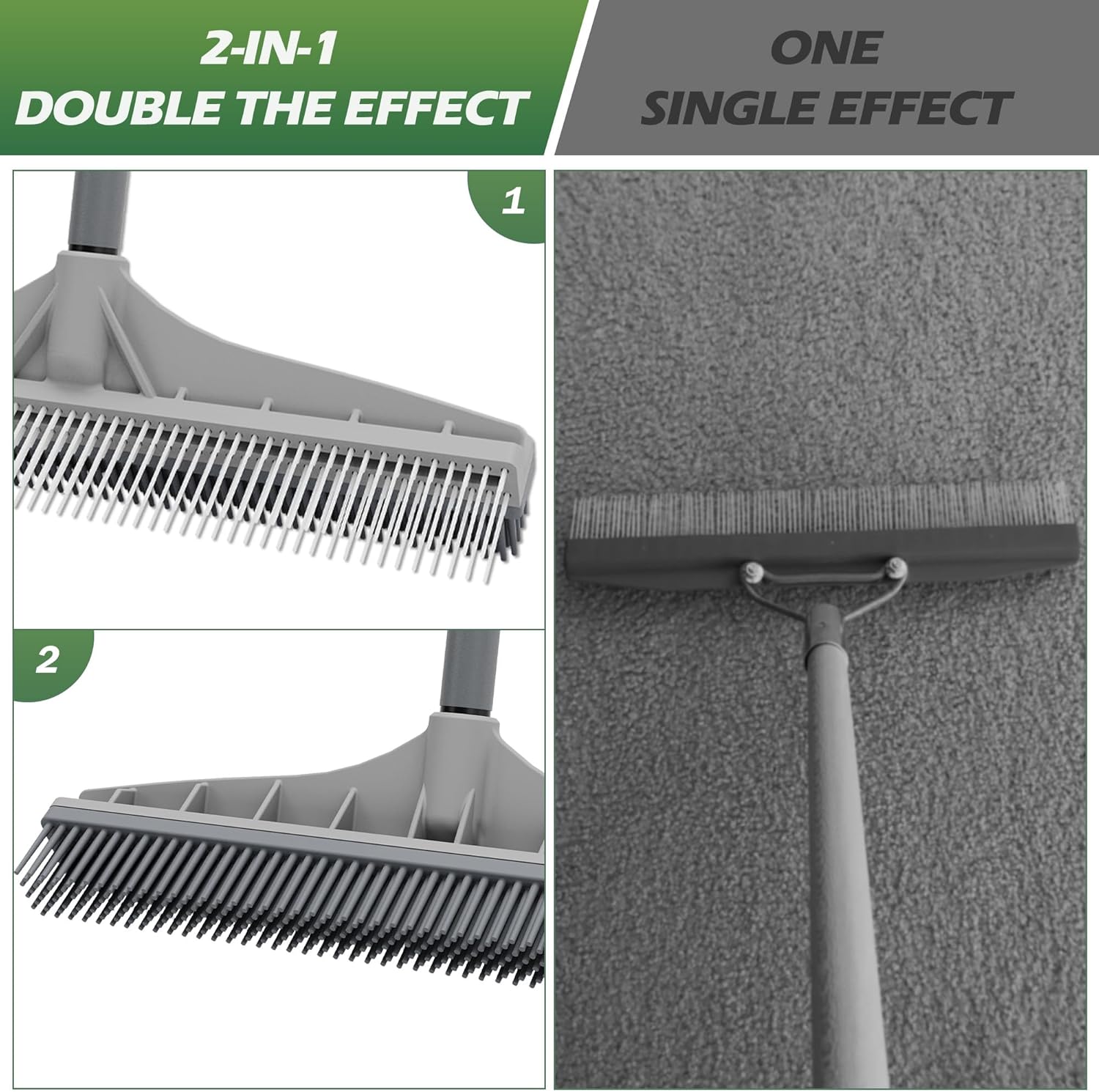 Walensee Carpet Rake for Pet Hair Removal, 61" Carpet Hair Cleaning Tool with Adjustable Long