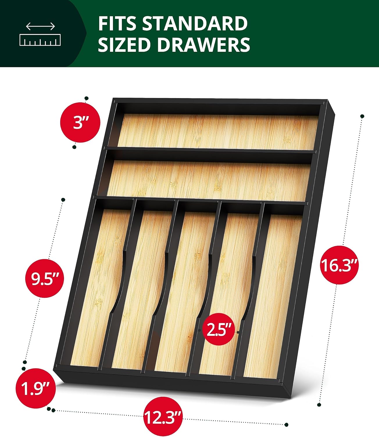 ROYAL CRAFT WOOD Luxury Bamboo Kitchen Drawer Organizer - Silverware Organizer - Utensil Holder and