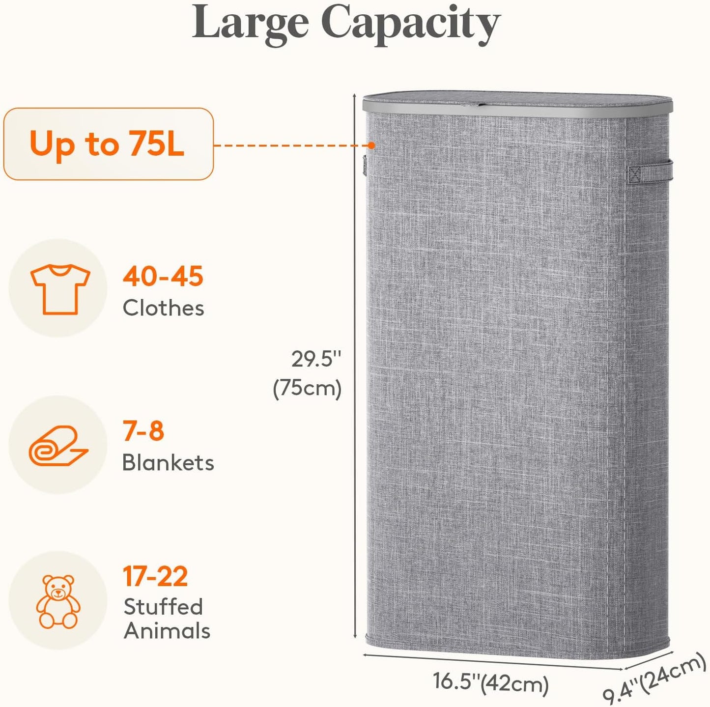 Lifewit 75L Slim Laundry Basket with Lid, Narrow Large Laundry Hamper with Plastic Handles and