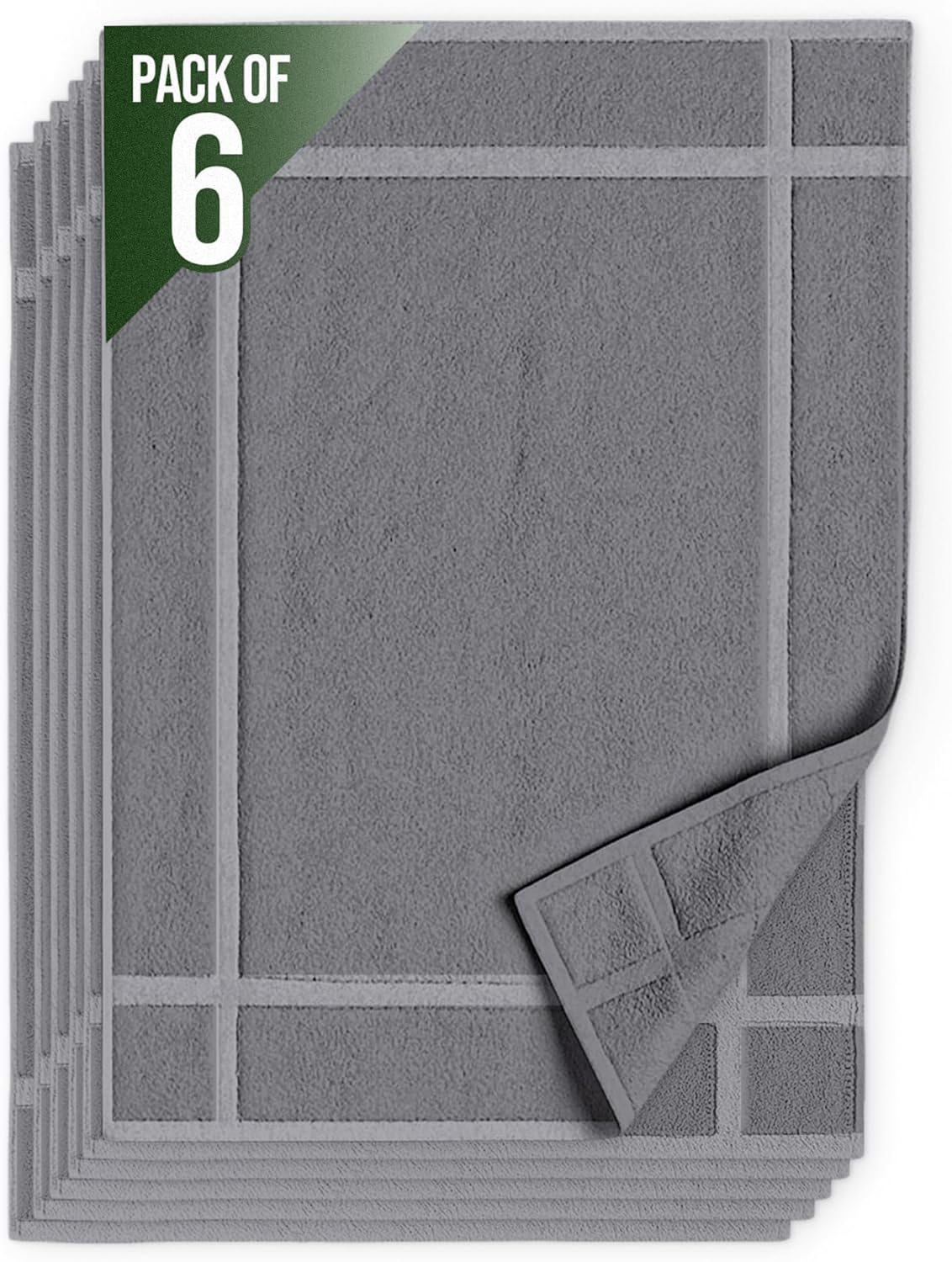 Pearl Linens Pack of 6 Washable Cotton Bath Mat 18x25 - Soft & Absorbent Quick Dry Bathroom Mat