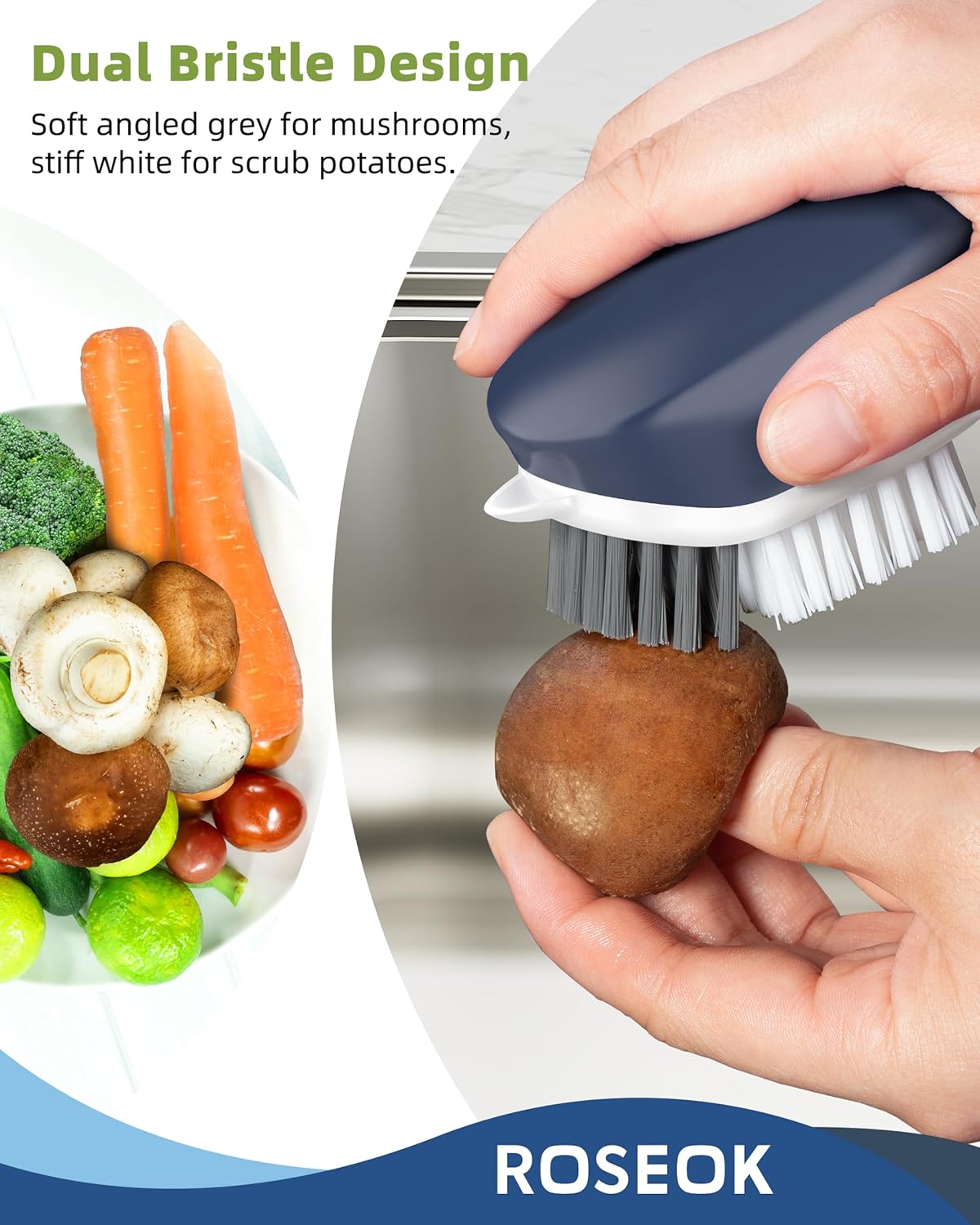Potato Scrubber and Veggie Brush, Self-Standing Kitchen Brush for Fruit and Vegetable Cleaning