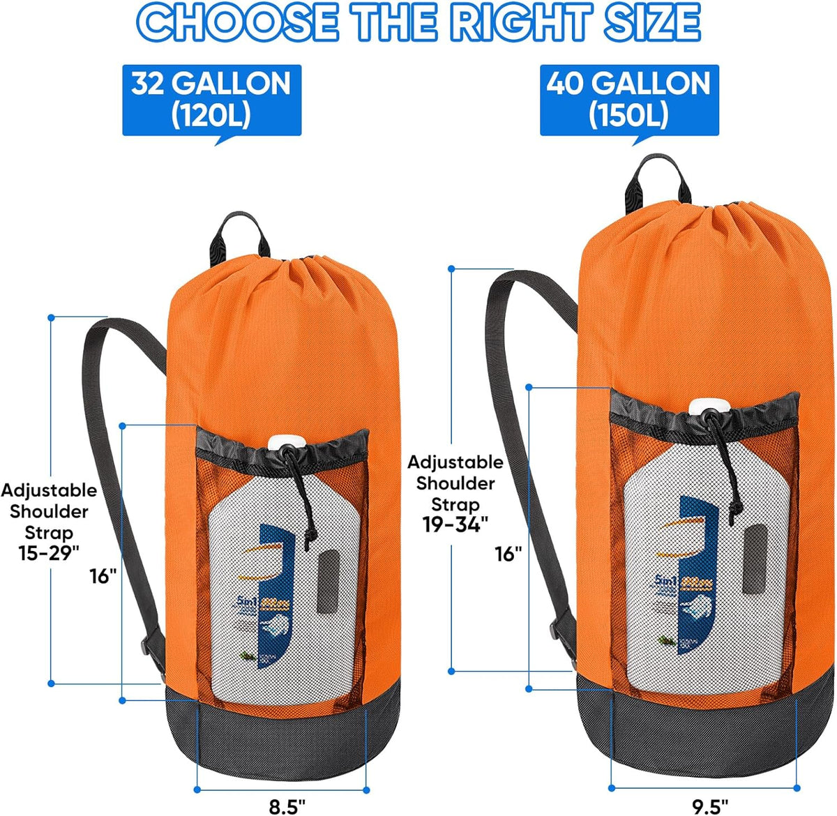 BALEINE 150L Laundry Bag Backpack, 900D Oxford Fabric Large Travel Laundry Bags with Shoulder