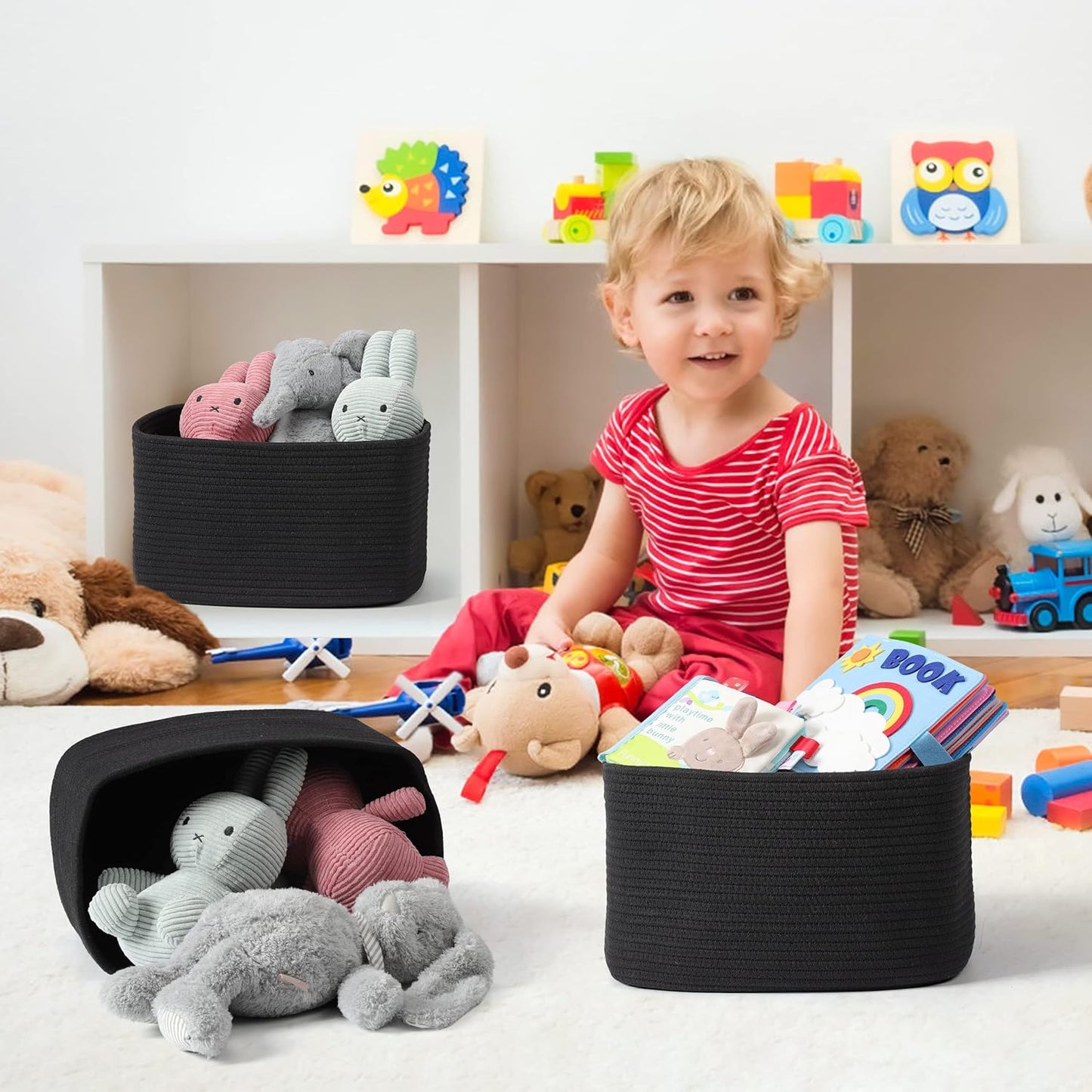 Cotton Rope storage Basket Bins 14.5X9.5X9.3“ Woven Basket for Organizing Shelves Rectangle
