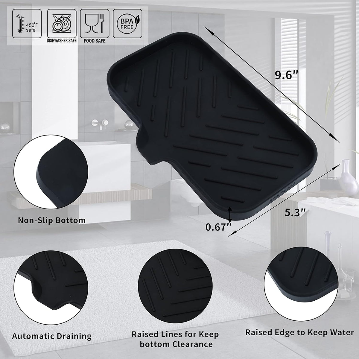 Silicone Bathroom Soap Dishes with Drain Spout-Bathroom and Kitchen Sink Organizer,Sponge