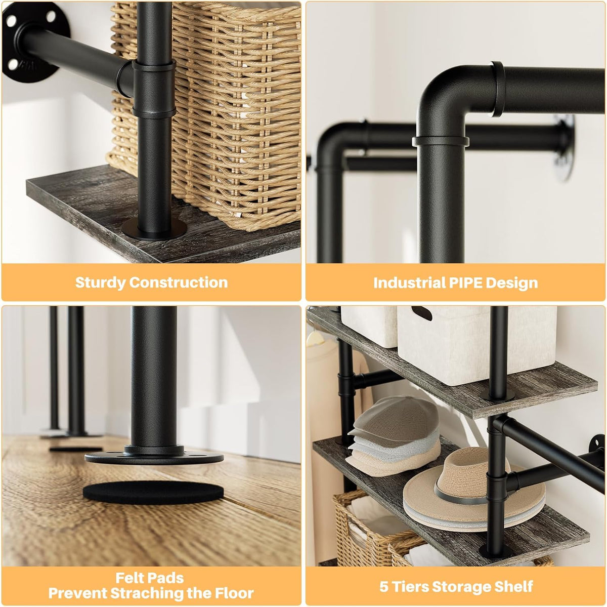 Aheaplus Industrial Pipe Clothing Rack, Reversible 6.42FT Clothes Rack for Hanging Clothes, Heavy