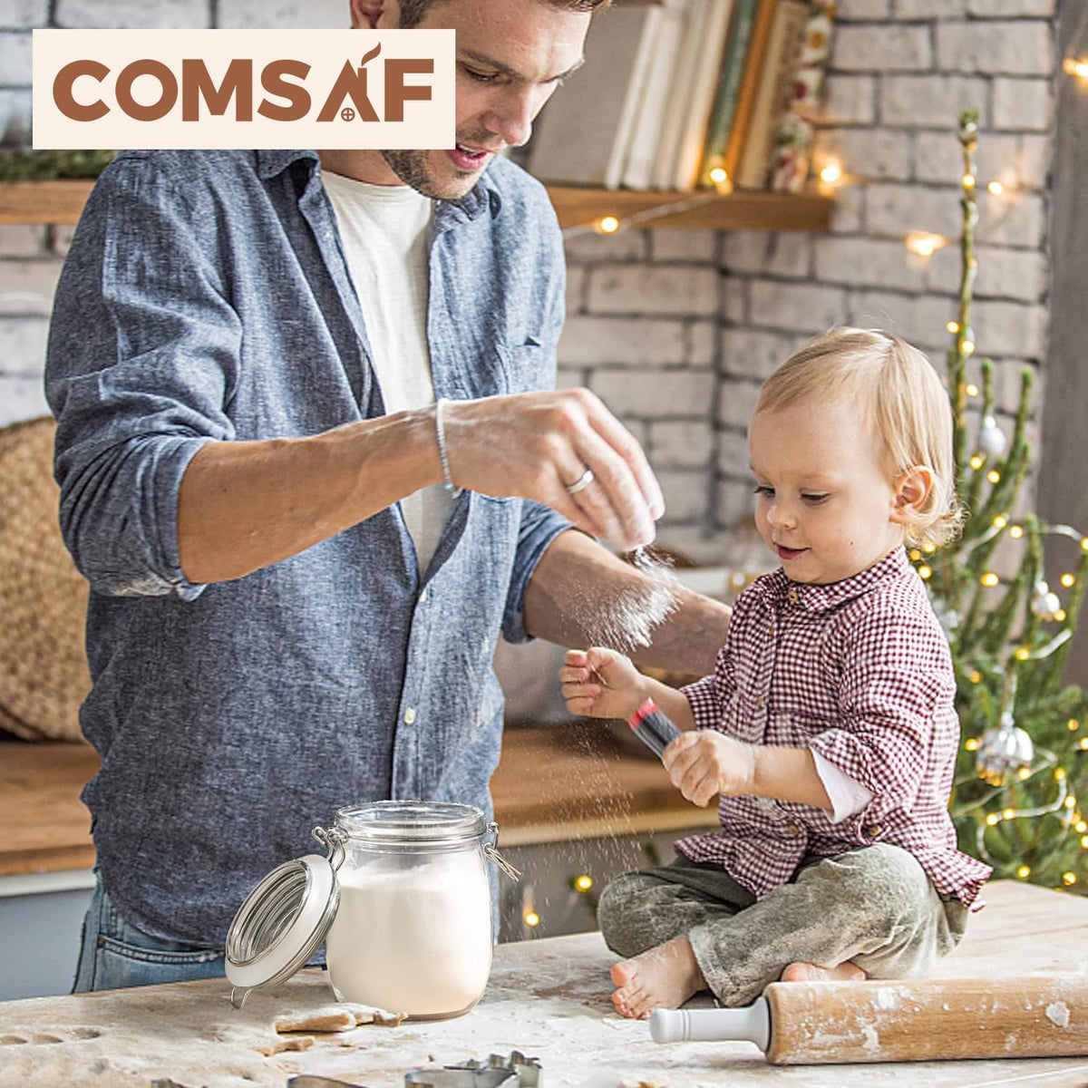 ComSaf 25oz Airtight Glass Canisters with Lids Set of 6, Round Food Storage Jar Container with
