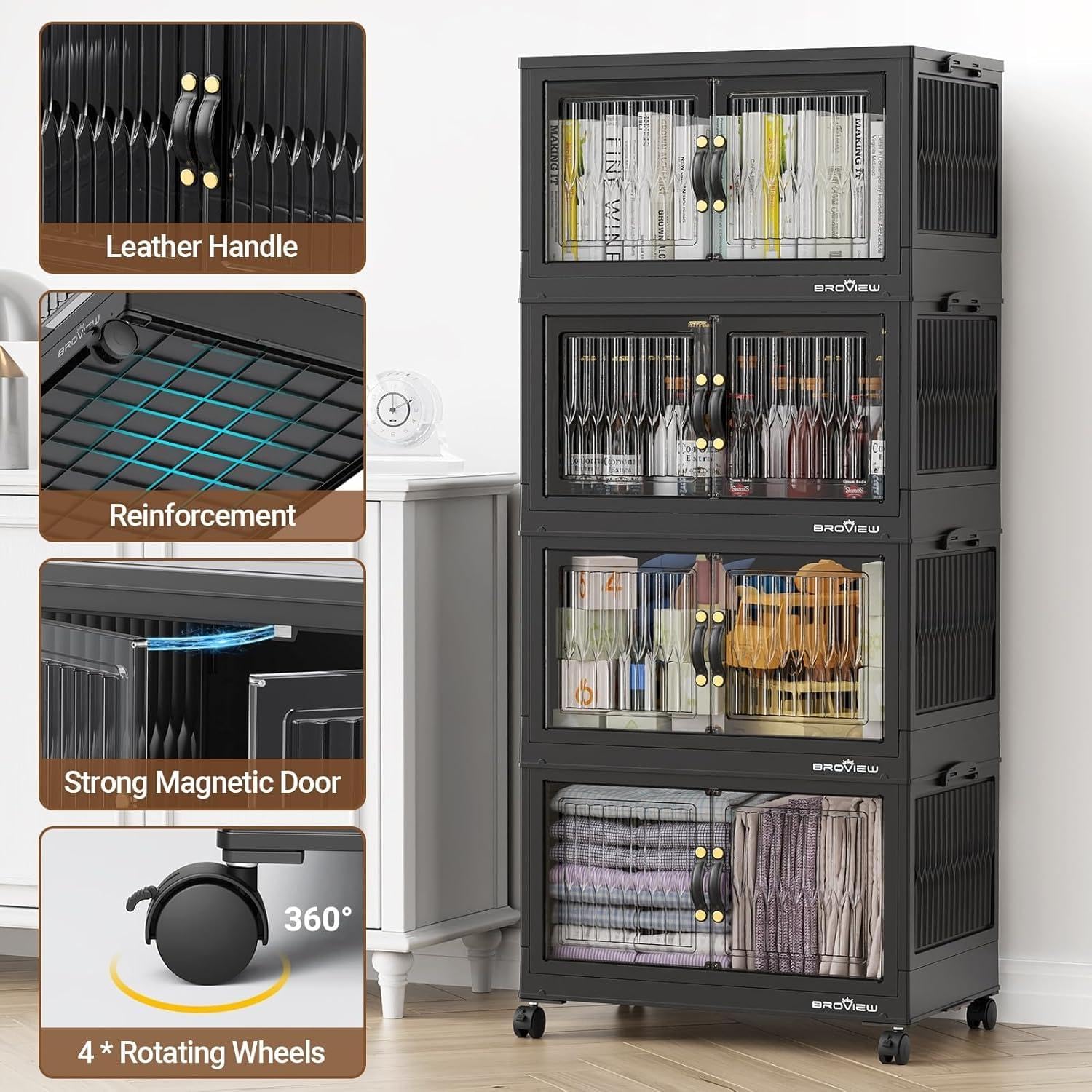 BROVIEW 240Qt Stackable Storage Bins with Lid, Extra Large Closet Organizer Collapsible Drawer