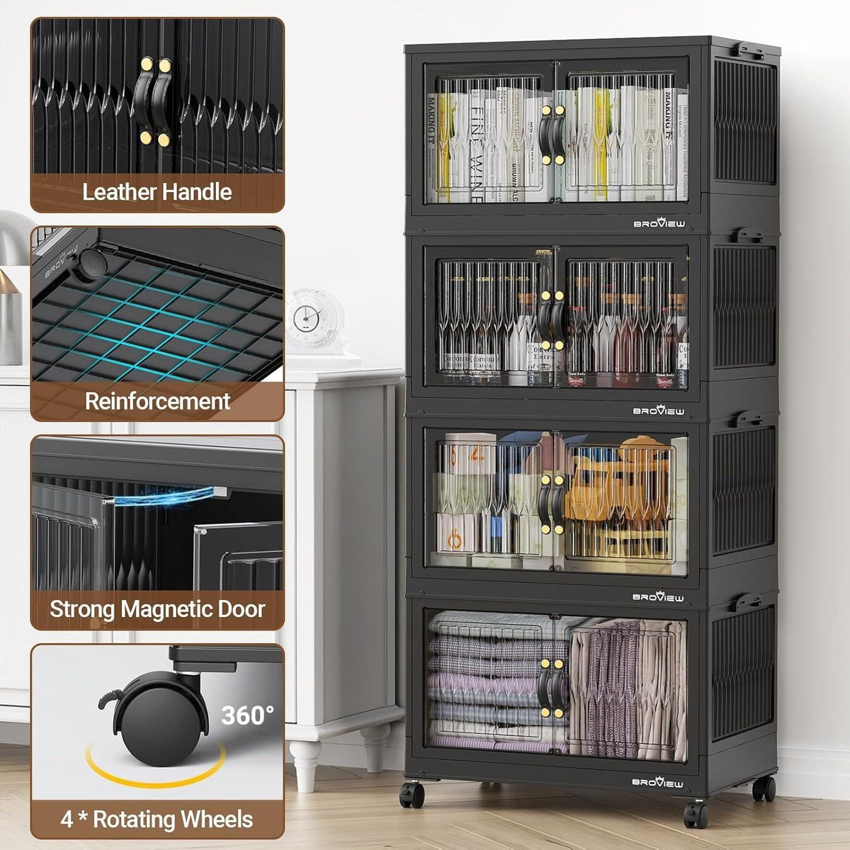 BROVIEW 320Qt Stackable Storage Bins with Lid, Extra Large Closet Organizer Collapsible Drawer