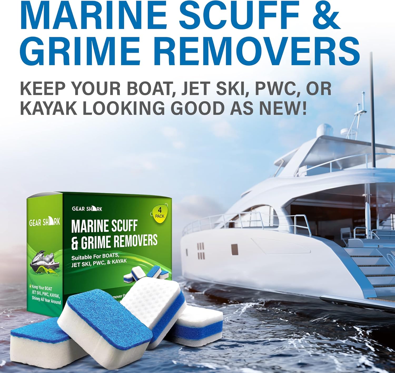 Marine Scuff Erasers | Magic Sponge Pads for Boats | Effectively Remove Dirt, Grease, Grime |