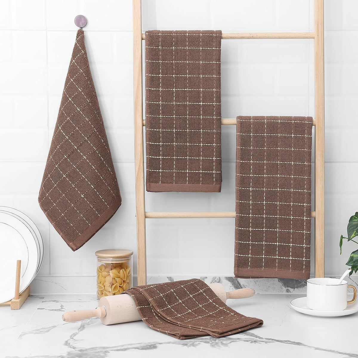 Homaxy 100% Cotton Terry Kitchen Dish Cloths, Ultra Soft and Absorbent Dish Towels for Kitchen