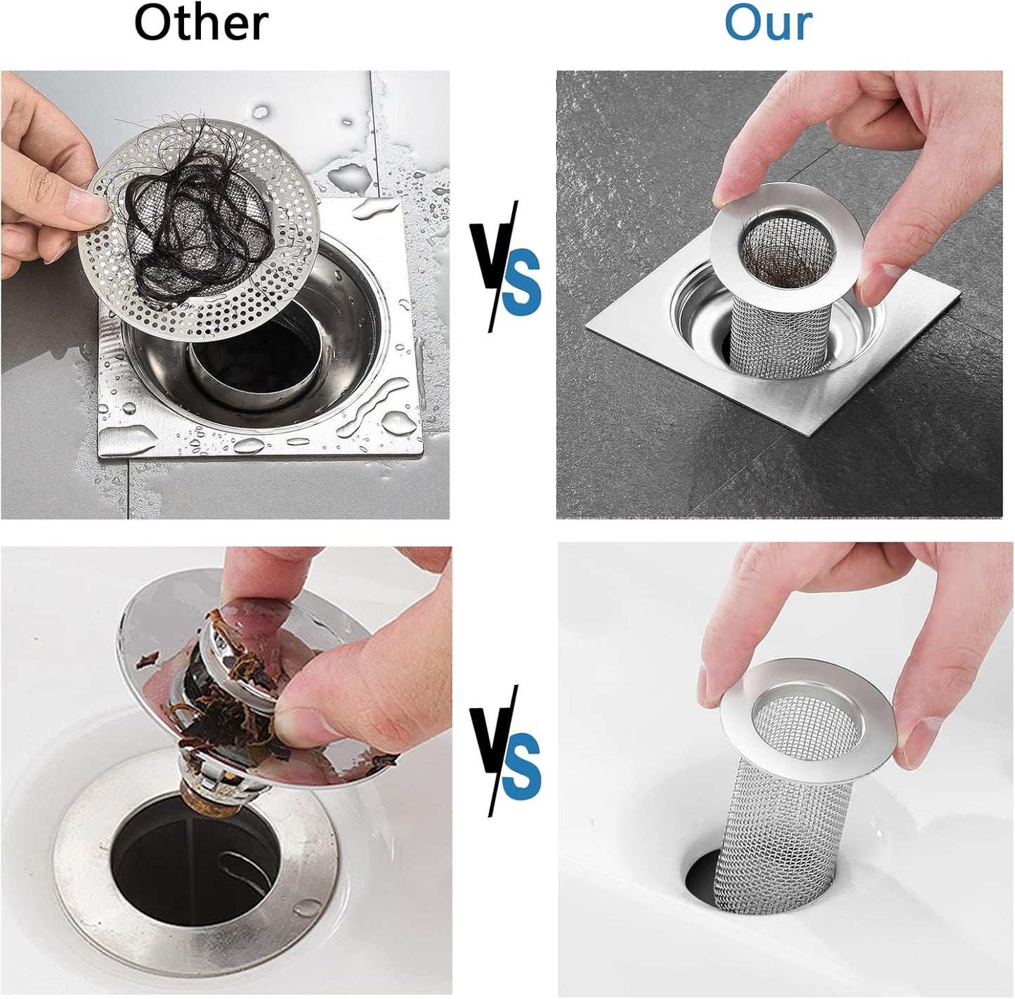 Resdenio Bathroom Sink Drain Strainer Stainless Steel, 2 Pack Floor Drain Filter Mesh Basket Filter