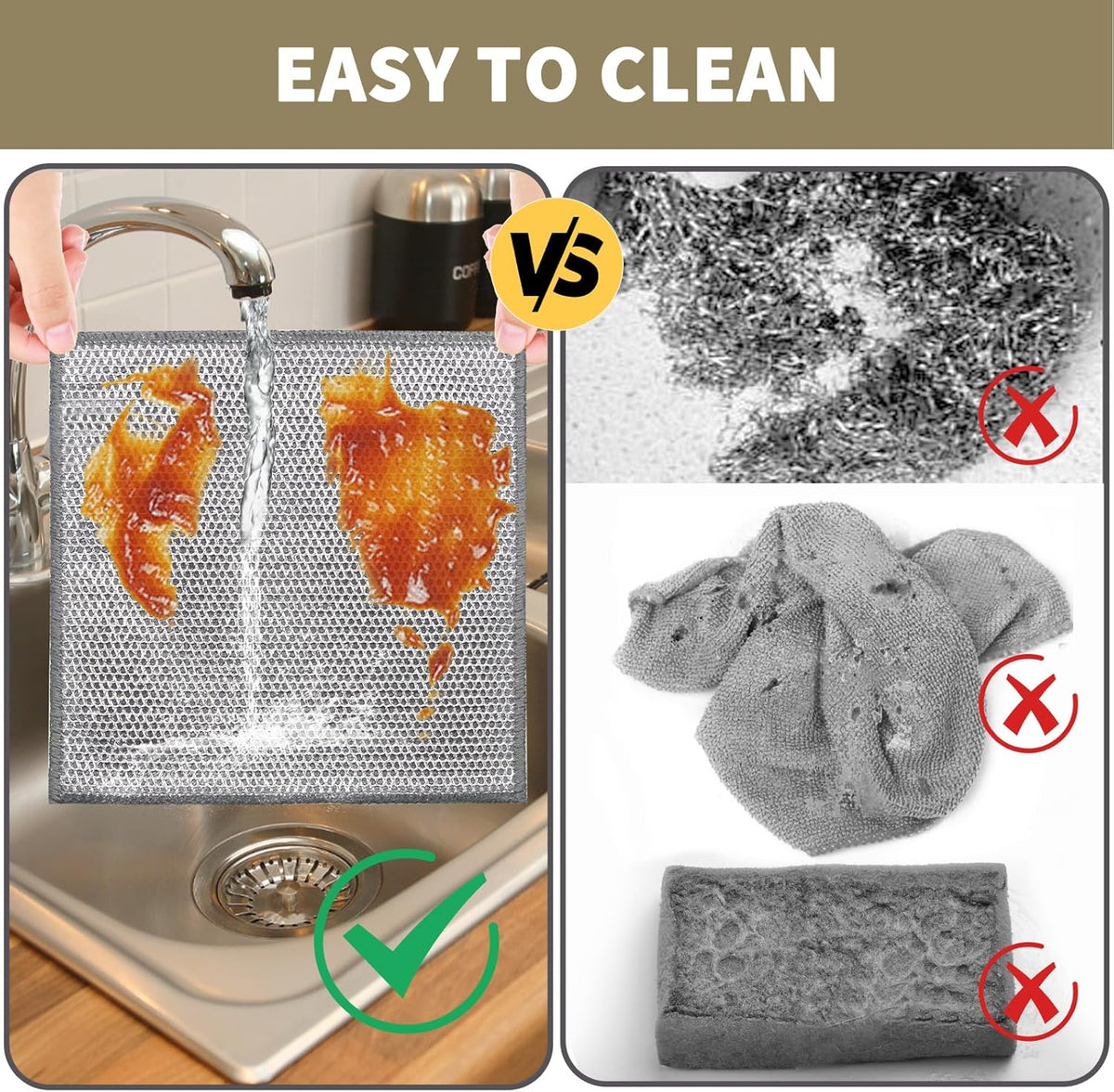 2 in 1 Stainless Steel Scrubber & Microfiber Cleaning Cloth, 10 Pack Towel & Steel Scrub Cloth for