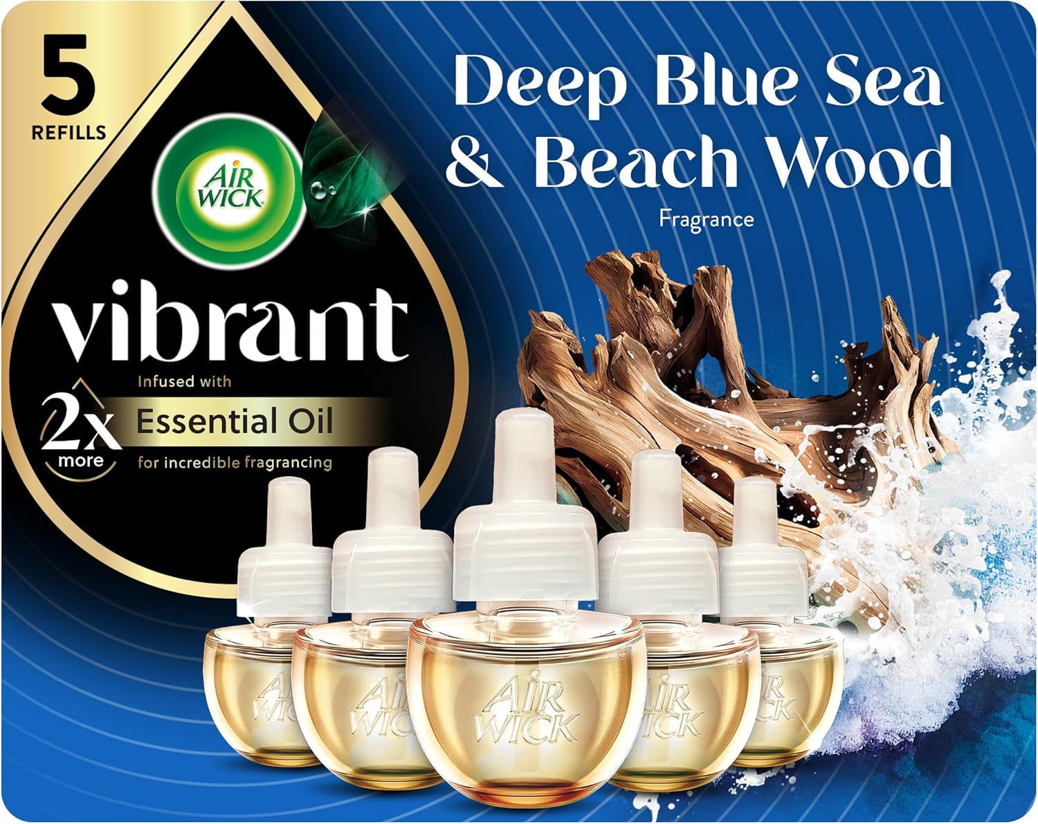 Air Wick Plug In Scented Oil Refills, Blue Sea + Beachwood, Air Fresheners for Home Long Lasting