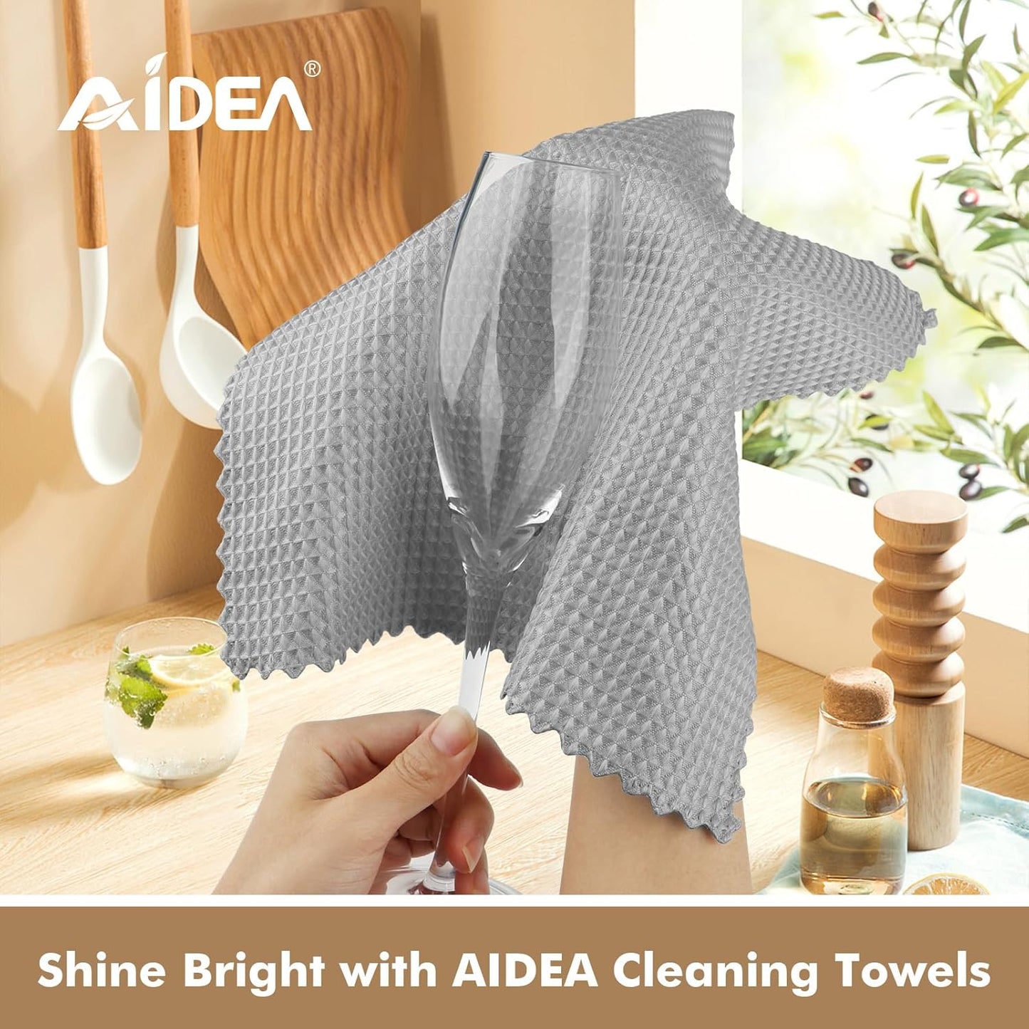 AIDEA Microfiber Cleaning Cloth for Glass 12PK, Grey, Lint Free Cloth Polishing Cleaning Rags