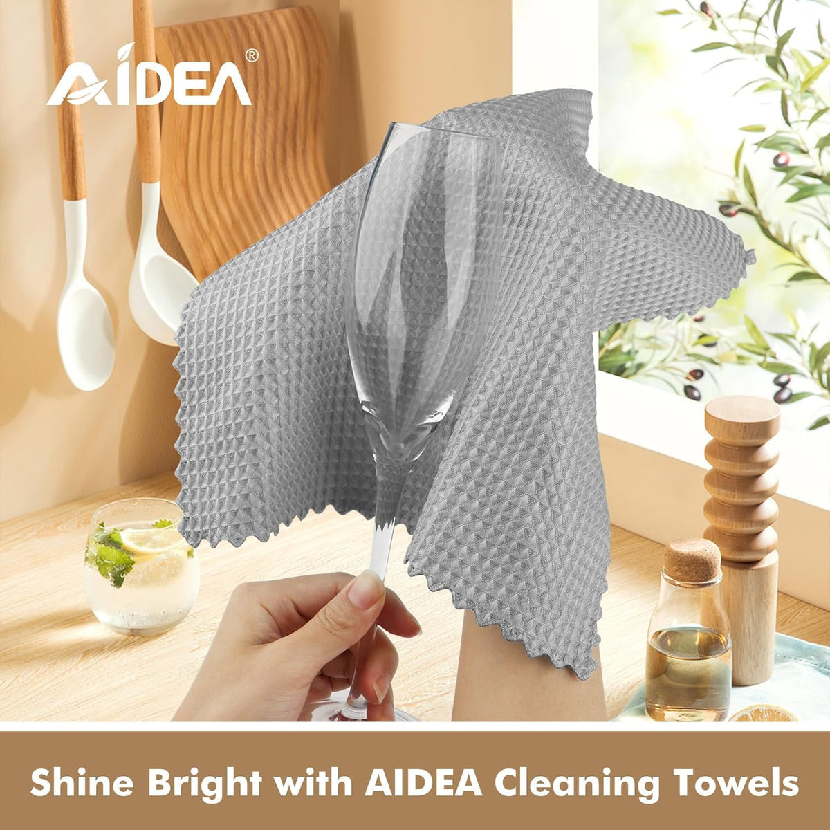 AIDEA Microfiber Cleaning Cloth for Glass 12PK, Grey, Lint Free Cloth Polishing Cleaning Rags