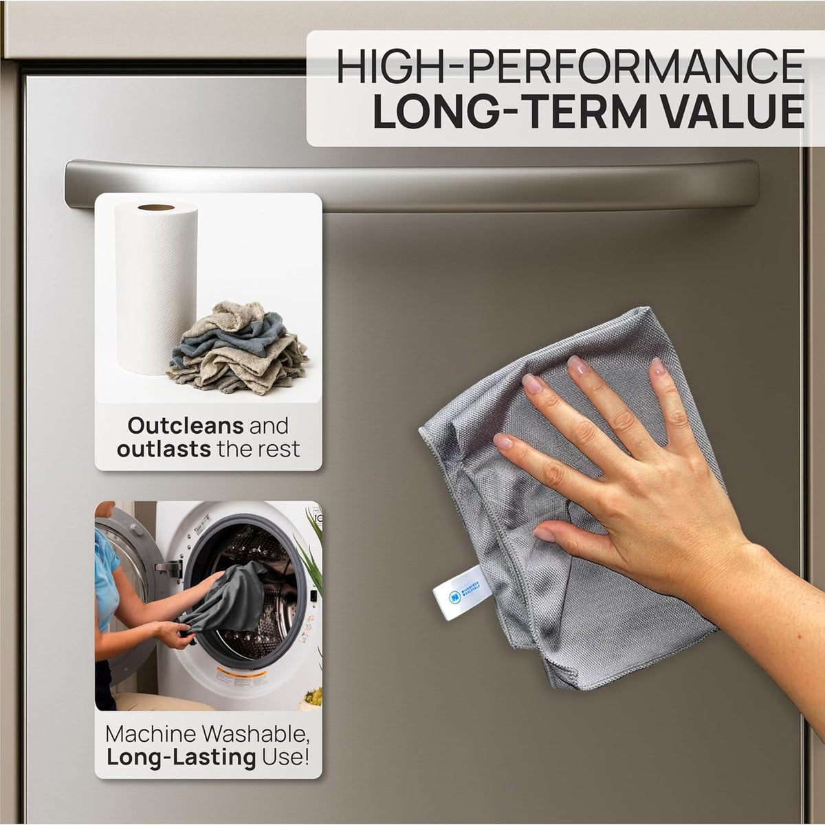 Claro Stainless Steel Cleaner Cloth 8-Pack – Microfiber Cleaning Cloths for Appliances, Sinks &