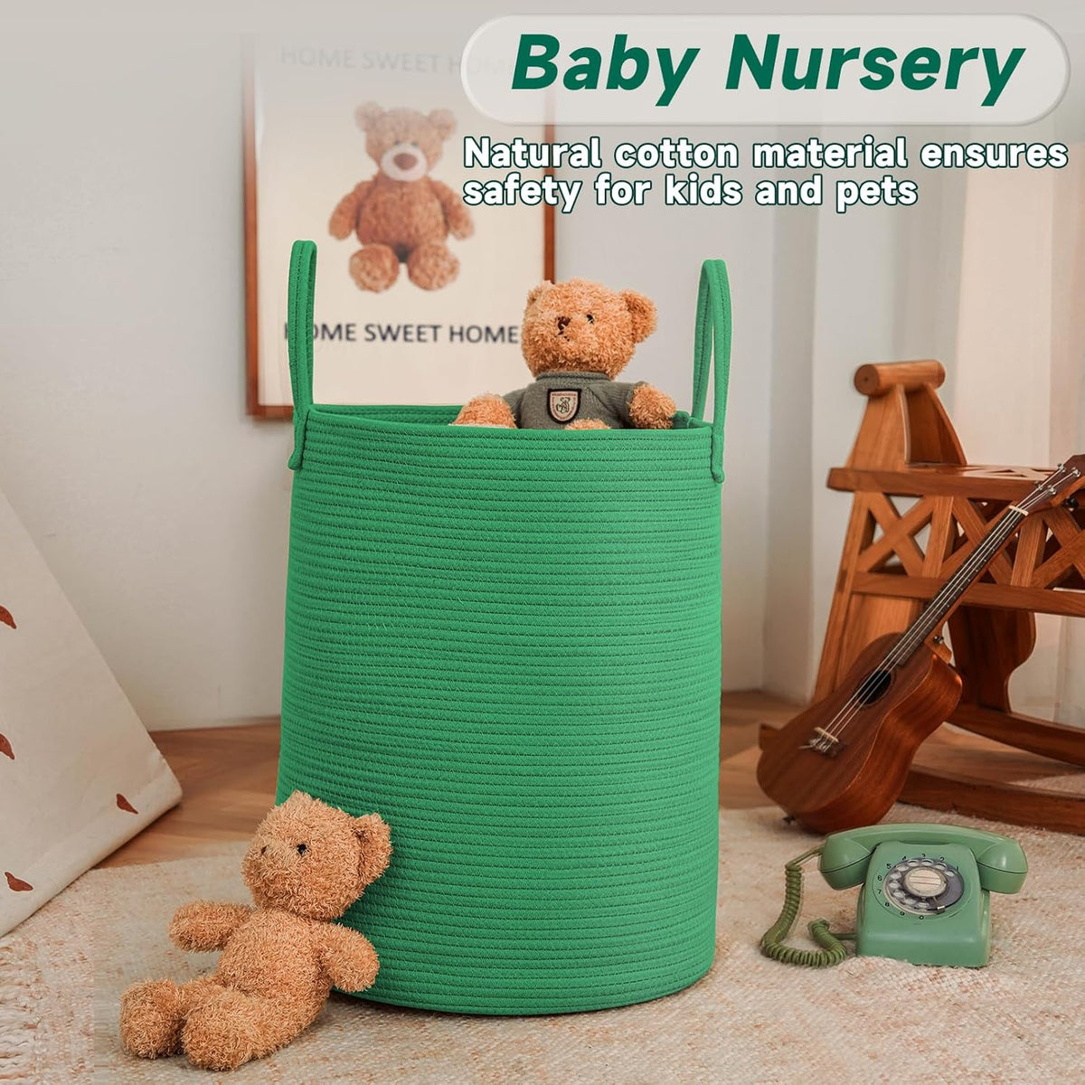 Large Woven Laundry Basket Hamper,60L Cotton Rope Storage Bin for Blankets,Toys and