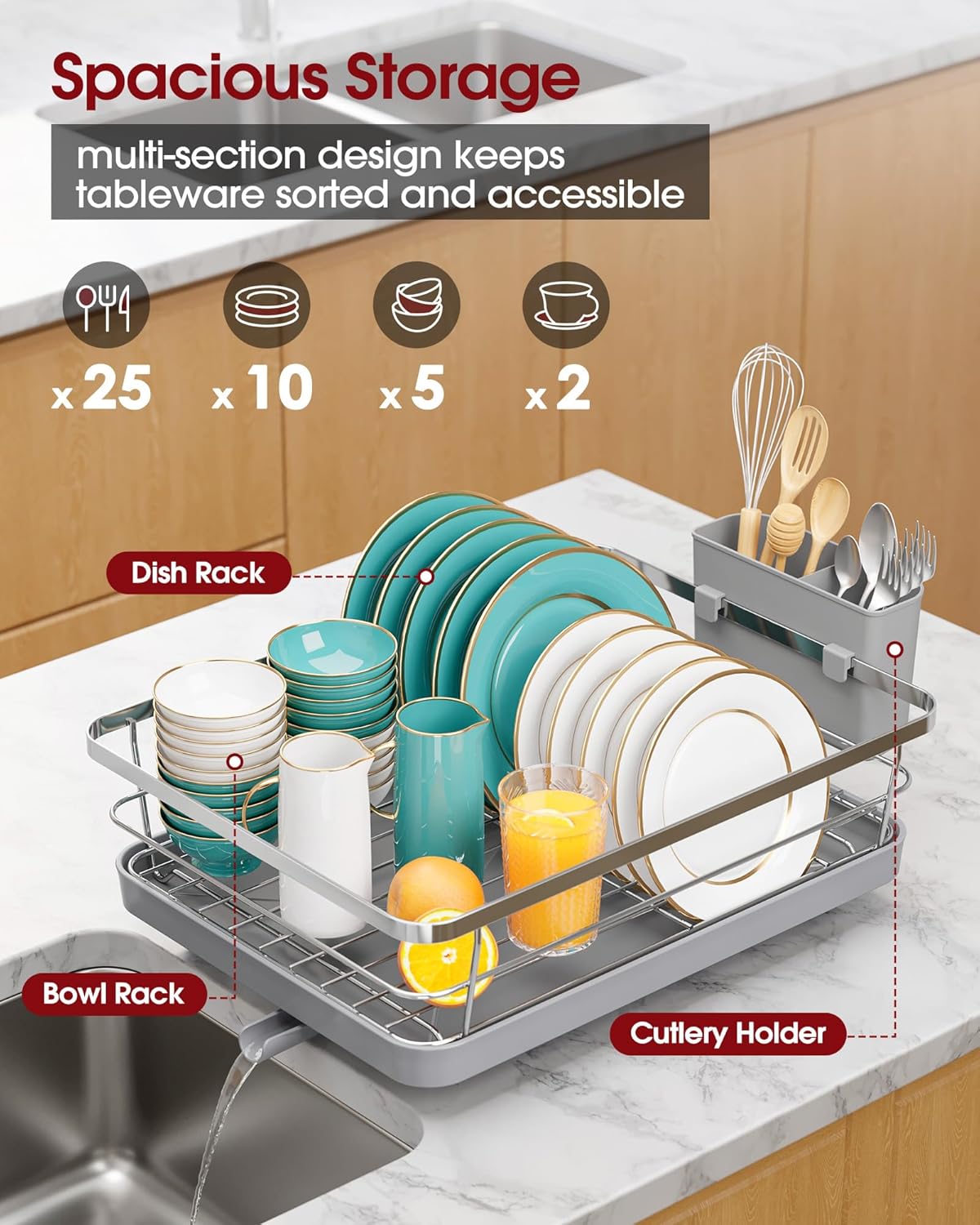 Stainless Steel Dish Drying Rack for Kitchen Counter, Sink Organization and Storage Essentials with